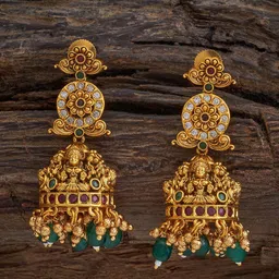 Kushal's Fashion Jewellery Gold Plated Stones and Beads Antique Dome Shaped Jhumkas image 1