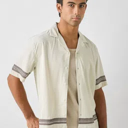 Red Flame Men Geometric Printed Cuban Collar Casual Shirt-image-42