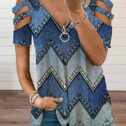 StyleCast Women Abstract Print Cold-Shoulder Top-image-34