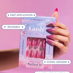 Gush Beauty Set Of 24 Reusable Press On Nails With Application - Blue Taffy Cat Eye image 3