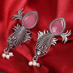 PUJVI Artificial Stone Studded & Beaded Contemporary Drop Earrings-picture-36