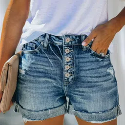 Oh Rare Women Regular Fit Mid-Rise Washed Denim Shorts-picture-36