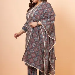 Tissu Plus Size Ethnic Motifs Printed Sequinned Pure Cotton Kurta with Palazzos & Dupatta image 4