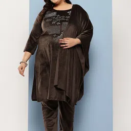 BAESD Women Ethnic Motifs Embroidered Regular Velvet Kurta with Trousers & With Dupatta-picture-18