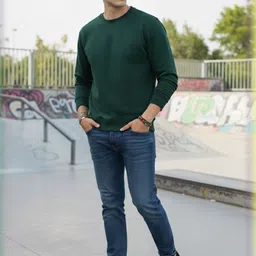 Moda Rapido Men Green Solid Sweatshirts image 4