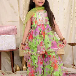 KID1 Girls Floral Printed Gotta Patti Georgette Anarkali Kurta With Sharara And Dupatta-picture-31