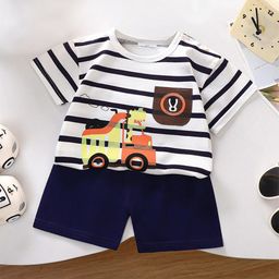 FOREVER FRIDAY Boys Striped Round Neck Pure Cotton T-Shirt With Shorts-picture-10