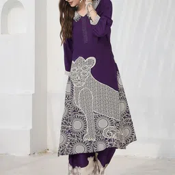 Indo Era Geometric Printed V-Neck A-Line Kurta & Palazzos image 5