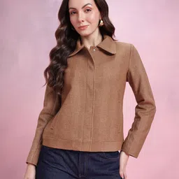 DressBerry Chevron Self Design Notched Lapel Flannel Overcoat image 4