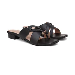 SZN Women Black Square Toe Block Heels image 3