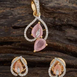 Kushal's Fashion Jewellery Pink Rhodium Gold-Plated Party Zircon Pendant Set-picture-31