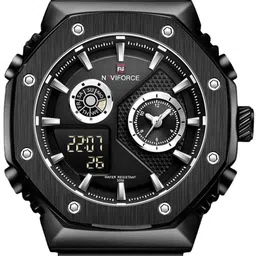 Naviforce Men Brass Embellished Dial & Stainless Steel Straps Analogue and Digital Multi Function Watch image 3