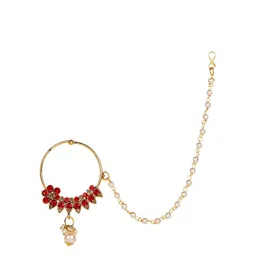 Anouk Gold-Plated Cubic Zirconia Stone-Studded & Beaded Chained Nosepin image 3