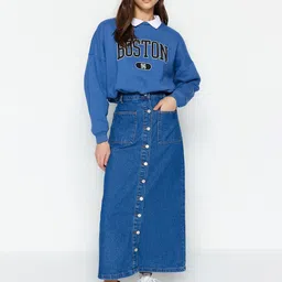 Trendyol Pure Cotton Denim Skirt-picture-3