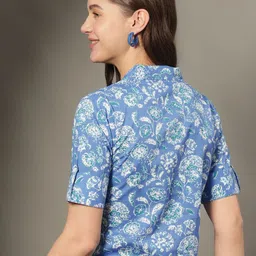 JANAKDULARI CREATION Floral Print Roll-Up Sleeves Cotton Shirt Style Crop Top image 3