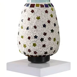 Aura White & Yellow Textured Glass Lamp With Wood Base image 3