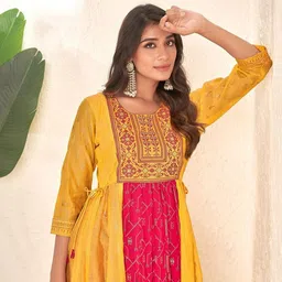 Suha Women Ethnic Motifs Printed Embroidered Fit And Flare Ethnic Dress image 2