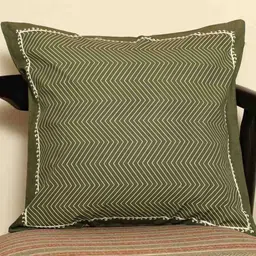 Sangria Olive Green Striped Square Cushion Cover-picture-31