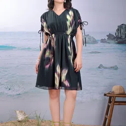 PURVAJA Printaura Women Printed Black Fit and Flare Dress-image-8