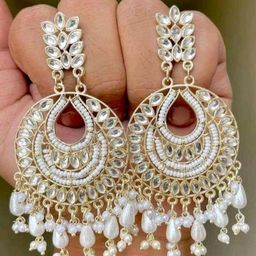 MEIRA JEWELLERY Gold-Plated Artificial Stones Studded & Beaded Circular Shaped Chandbalis-picture-1