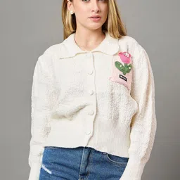 KASMA Women Floral Woollen Long Sleeves Cardigan image 1