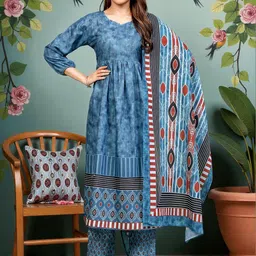 PAMPER YOURSELF Women Printed Panelled Kurta with Trousers & With Dupatta-picture-37