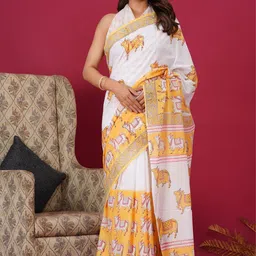 shivanya  handicrafts Shivanya Handicrafts Ethnic Motifs Pure Cotton Block Print Saree-picture-17