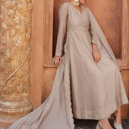 CaniBani Women Ethnic Motifs Embroidered Panelled Thread Work Kurta with Trousers & With Dupatta image 3