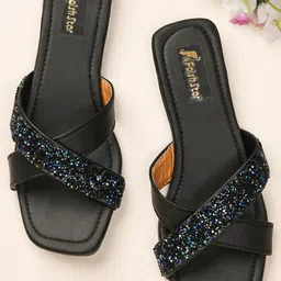 FAISHSTAR Women Black Embellished Open Toe Sandals-picture-16