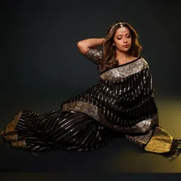 CaniBani Woven Design Zari Silk Blend Heavy Work Banarasi Saree-picture-11