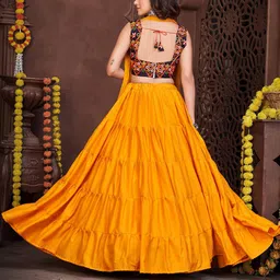 KALINI Embroidered Thread Work Semi-Stitched Lehenga & Unstitched Blouse With Dupatta image 4
