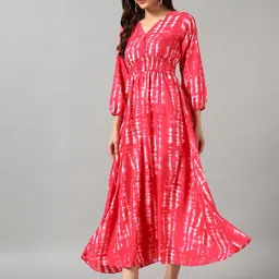 Raiyani Enterprise Women Printed V-Neck Tiered Flared Midi Dress-image-58