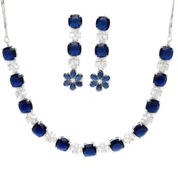 KARATCART Silver-Plated Cubic Zirconia Stone Studded Floral Jewellery Set image 2