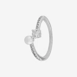 Kushal's Fashion Jewellery Rhodium-Plated Zircon-Studded & Pearl-Beaded Trendy Finger Ring-picture-14
