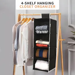 Myntra Elegant Homes Black Foldable 4 Shelf Hanging Closet Multi-Utility Organiser image 2