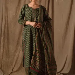 AG TEXTILE Women Ethnic Motifs Printed Regular Chanderi Cotton Kurta with Palazzos & With Dupatta-picture-18