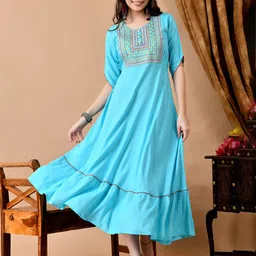 ftDiva Embroidered Round Neck Dresses image 1