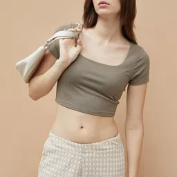Ginger by Lifestyle Women Solid Square Neck T-shirt-image-99