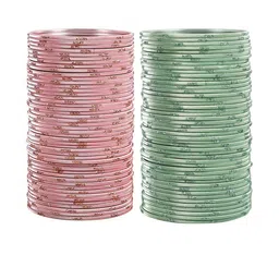 Guddan Set of 96 Peach & Pista Metal Bangles-picture-39