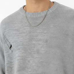 glitchez Cable Knit Self Design Round Neck Oversized Pullover image 5