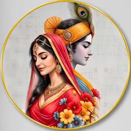 Livin'luxe White & Red MDF Radha Krishna Divine Couple Round Wall Art Art 20" x 20" image 4