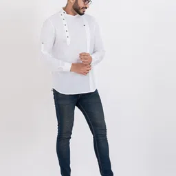 Sultan The King Of Kurta Band Collar Pleated Cotton Short Kurta image 5