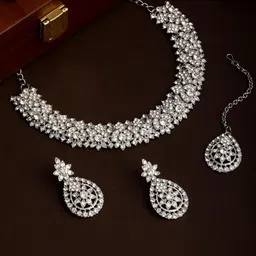 Atasi International Silver-Plated American Diamond Stone Studded Jewellery Set-picture-58