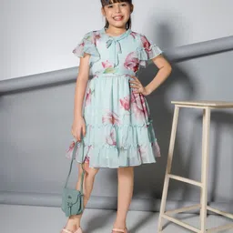 Peppermint Floral Print Flutter Sleeve Chiffon Fit & Flare Dress-picture-57