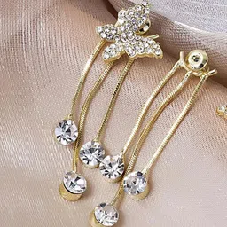 PolluxCraft Gold-Plated Stone Studded Butterfly Shaped Tasselled Drop Earrings-picture-14