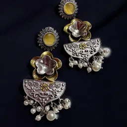 Anouk German Silver Silver-Plated Artificial Beaded Contemporary Drop Earrings image 5
