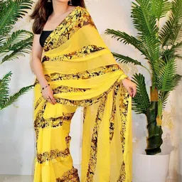 GHAN SALS Floral Printed Baluchari Saree With Blouse Piece-picture-22