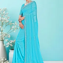 DESI RIWAAZ Embellished Sequinned Pure Georgette Designer Fashion Saree image 3