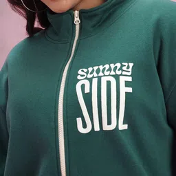 DressBerry Curve Typography Print Fleece Zip-Up Sweatshirt with Contrast Taping image 5