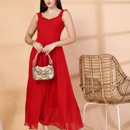 T TRYON ULTIMATE Women Solid Sweetheart Neck Ruffled Georgette Maxi Dress-image-34